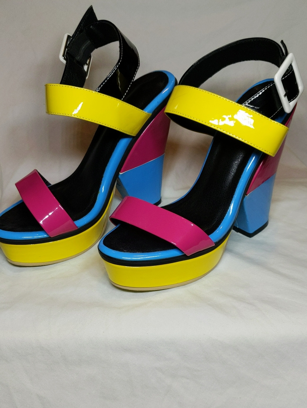 Giuseppe Zanotti Multicolor Platform Sandals in Yellow, Pink & Blue
